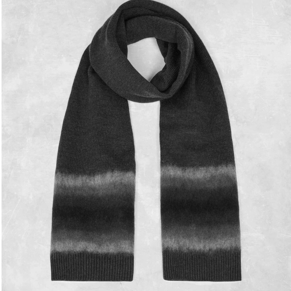 AllSaints 100% Merino Wool Myst Black Gray Knit Scarf Unisex 79”x15”